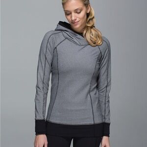 Lululemon Think Fast Hoodie Women Size 10 Black Herringbone Sweatshirt